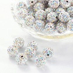 Pave Disco Ball Beads, Polymer Clay Rhinestone Beads, Round, Crystal AB, PP13(1.9~2mm), 6 Rows Rhinestone, 10mm, Hole: 1.5mm(X-RB-A130-10mm-11)