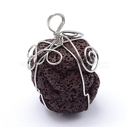 Irregular Synthetic Lava Rock Big Pendants, with Platinum Plated Brass Findings, Dyed, Coconut Brown, 48x31x33mm, Hole: 6.5mm(G-L351-03H)