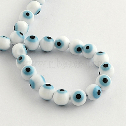 Round Handmade Evil Eye Lampwork Beads, Cadet Blue, 10mm, Hole: 1mm, about 38pcs/strand, 14.1 inch(LAMP-R114-10mm-07)