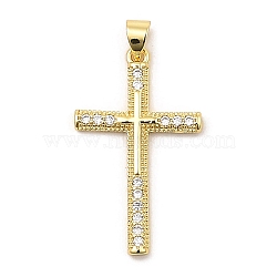 Brass Micro Pave Cubic Zirconia Pendants, Real 16K Gold Plated, Cross, Clear, 31.5x19x2.5mm, Hole: 4x3.5mm(KK-E051-02G-01)