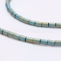 Electroplate Non-Magnetic Synthetic Hematite Strands, Column, Grade A, Frosted, Green Plated, 2x2.8~3mm, Hole: 0.5mm, about 139pcs/strand, 16.25 inch(G-K259-14A)