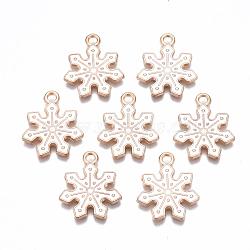 Alloy Pendants, Cadmium Free & Lead Free, with Enamel, Snowflake, Light Gold, White, 21x18x1.5mm, Hole: 2mm(ENAM-S115-079)