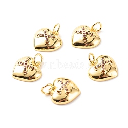 Brass Micro Pave Orchid Cubic Zirconia Pendants, Cadmium Free & Lead Free, Heart, Real 18K Gold Plated, 15.5x13x4mm, Hole: 3.5mm(ZIRC-P094-27G-RS)