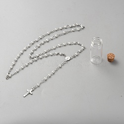 Alloy & Plastic Pearl Rosary Bead Necklaces, with Glass Cork Bottle, Platinum, 25.31 inch(64.3cm)(NJEW-WH0020-28)