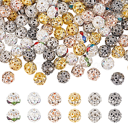 300Pcs 6 Colors Alloy Rhinestone Beads, Hollow, Round, Mixed Color, 8x7.5mm, Hole: 1mm, 50Pcs/color(FIND-GL0001-23)
