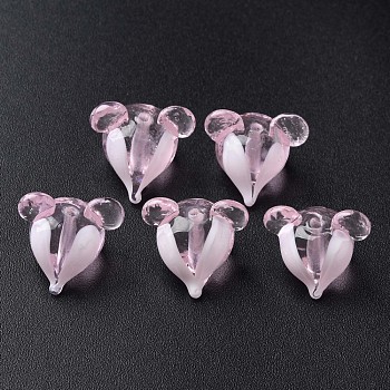 Handmade Transparent Lampwork Beads, Mouse, Pink, 16~17x17~18x16~18mm, Hole: 1.8mm