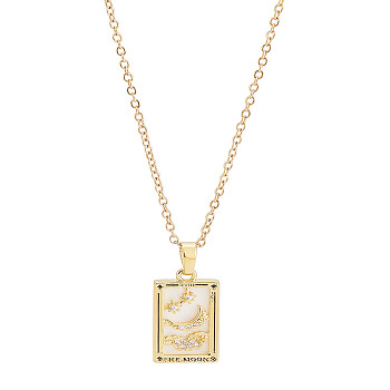 Brass with Cubic Zirconia Pendants Necklaces, Tarot, Lead Free & Nickel Free & Cadmium Free, Moon, 17.72~17.91 inch(45~45.5cm), end extender: 60~62mm long, pendants: 22~27.5x11~15mm