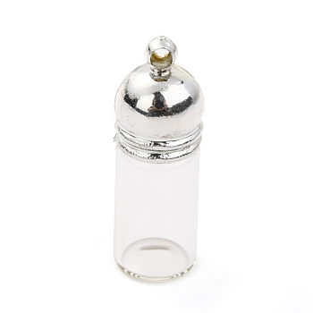 Glass Bottle Pendants, with Plastic Cap, Openable Perfume Bottle, Refillable Bottles, Clear, 34.5mm, Hole: 2.5mm