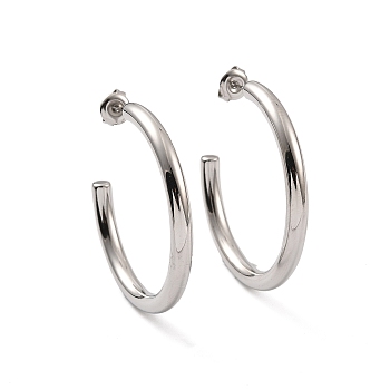 304 Stainless Steel Stud Earrings for Women, C-Shaped, Stainless Steel Color, 40x4mm, Pin: 0.7mm