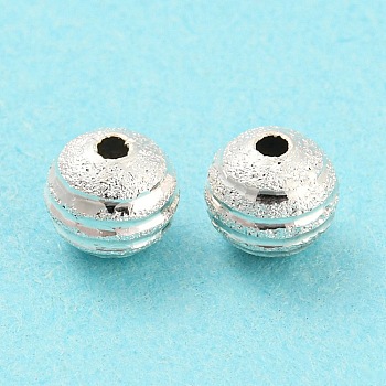Brass Beads, Cadmium Free & Lead Free, Textured, Round, 925 Sterling Silver Plated, 6x5mm, Hole: 1mm