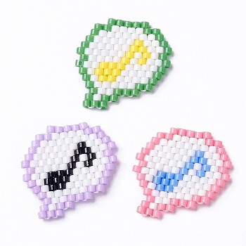 3Pcs 3 Color Handmade MIYUKI Japanese Seed Loom Pattern Seed Beads, Flat Round with Musical Note Pattern Pendants, Mixed Color, 18.5x19x1.8mm, Hole: 0.7mm, 1Pc/color
