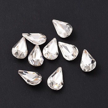 Glass Rhinestone Cabochons, Pointed Back & Silver Back Plated, Teardrop, Crystal, 13x8x4mm