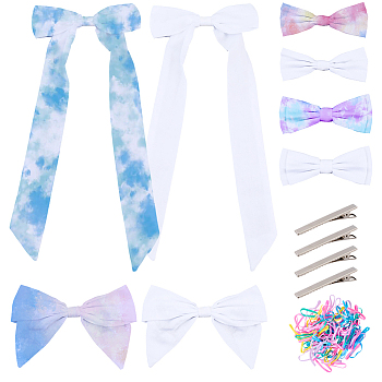 12Pcs 4 Styles Cotton Aligator Hair Clips, Hair Accessories for Women & Girls, with 1Pc Disposable Elastic Hair Rubber Bands, White, 40~282x96~140x8~11mm, 3pcs/style