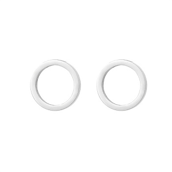 304 Stainless Steel Stud Earrings for Women, Round Ring, Stainless Steel Color, 12.4mm
