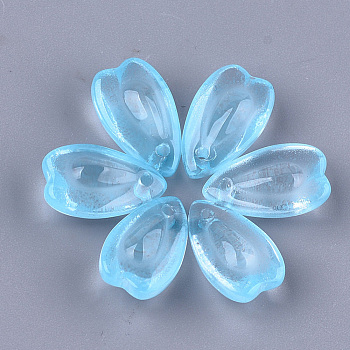 Transparent Spray Painted Glass Charms, Petal, Light Sky Blue, 13x8x5.5mm, Hole: 1mm