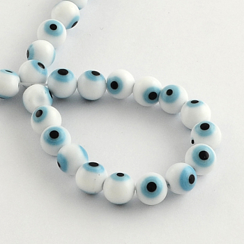 Round Handmade Evil Eye Lampwork Beads, Cadet Blue, 10mm, Hole: 1mm, about 38pcs/strand, 14.1 inch