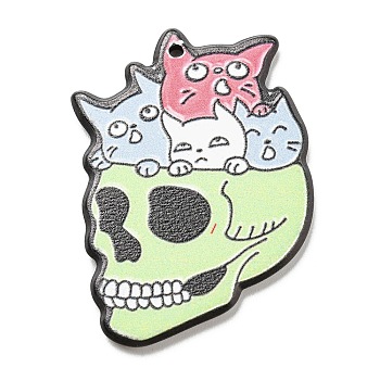 Halloween Theme Acrylic Pendants, Cat, Skull, 38x27x2.5mm, Hole: 1.5mm