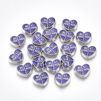Alloy Enamel Cabochons, Fit Floating Locket Charms, Heart with Word Best Friends, Mauve, Platinum, 7x9x2mm