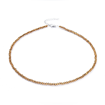 Electroplate Glass Beaded Necklaces, with Stainless Steel Lobster Claw Clasps and Curb Chains, Goldenrod, 14.96 inch(38cm)