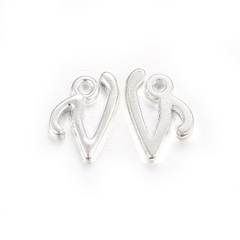 Silver Color Plated Alloy Letter Pendants, Rack Plating, Cadmium Free & Lead Free, Letter.V, 13x8x2mm, Hole: 1.5mm