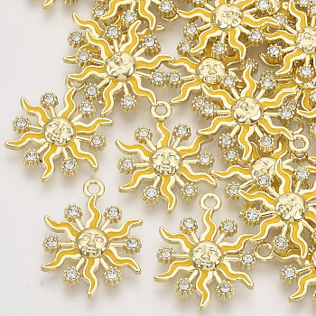Alloy Enamel Pendants, with Crystal Rhinestone, Light Gold, Sun, Gold, 24x18.5x3mm, Hole: 2mm