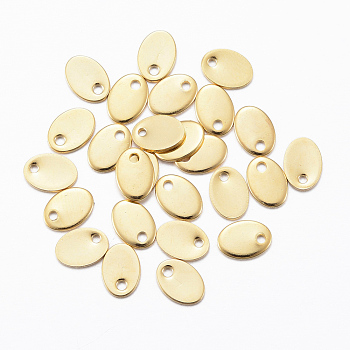 304 Stainless Steel Charms, Stamping Blank Tag, Oval, Real 18K Gold Plated, 7x5x0.8mm, Hole: 1mm
