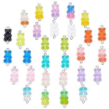 SUNNYCLUE Resin Links Connectors, with Platinum Plated Iron Loops, Bear, Mixed Color, 24~25x10.5~11x7mm, Hole: 1.8mm, 17 colors, 72pcs/bag