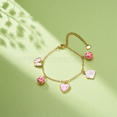 Mot amour coeur papillon alliage émail bracelet à breloques avec perles de résine(BJEW-JB08677)-2