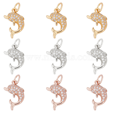 Mixed Color Clear Dolphin Brass+Cubic Zirconia Charms