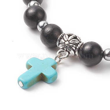 gefärbte synthetische türkisfarbene Kreuz-Charm-Armbänder(BJEW-JB09296)-5