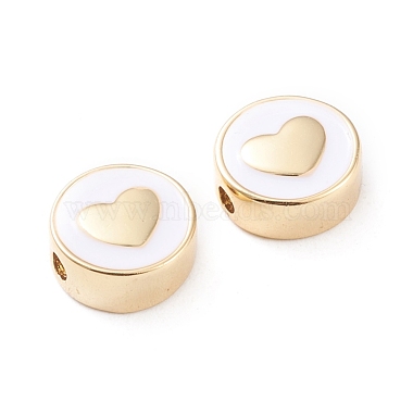 Real 18K Gold Plated White Flat Round Brass+Enamel Beads