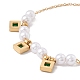 Square Cubic Zirconia Charm Bracelet with Acrylic Pearl(BJEW-F396-20G-02)-4