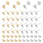 304 Stainless Steel Stud Earring Findings, with Ear Nuts, Round, Golden & Stainless Steel Color, Stud Earring Findings: 40pcs/box, Ear Nuts: 40pcs/box(STAS-UN0015-39)