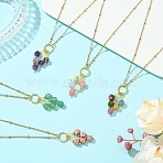 Natural Mixed Gemstone Faceted Cube Beaded Tassel Pendant 304 Stainless Steel Satellite Chain Necklaces for Women, Mixed Color, Golden, 15.75 inch(40cm)(NJEW-JN06447)