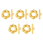 Alloy Toggle Clasps, Flower, Matte Gold Color, Flower: 14x13x2mm, Bar: 4x13x2mm, Hole: 1.2mm(FIND-YW0002-23MG)
