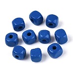 Spray Painted Wooden Beads, Square, Blue, 6x6x6mm, Hole: 1.6~2mm(WOOD-P021-01A-04)