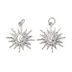 Natural White Shell Pendants, Brass Sun Charms with Jump Rings, Platinum, 22x19.5x2.5mm, Hole: 3.5mm(KK-D502-20P)