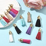 14Pcs 7 Colors Suede Tassels, with CCB Plastic Findings, Nice for DIY Earring or Cell Phone Straps Making, Golden, Mixed Color, 38x10mm, Hole: 2mm, 2pcs/color(DJEW-FP0001-02)