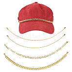 4Pcs 4 Styles Brass Paperclip & Cuban Link 7 Curb Chains, with Brass Lobster Claw Clasps, Bag Replacement Accessories, Real 18K Gold Plated, 250mm, 1pc/style(AJEW-TAC00042)