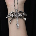 Tibetan Style Alloy Angel Wings Cross Pendant Necklaces, Antique Silver, 23.23~24.02 inch(59~61cm)(FS-WG1EE03-01)