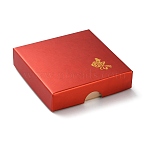 Rose Flower Print Paper Single Bangle Gift Storage Boxes, Square, FireBrick, 9x9x2.5cm(CON-H022-01)