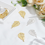 12Pcs 2 Colors Feather Alloy Pendants, 48x26x2mm, Hole: 2mm, Golden & Silver, 48x26x2mm, Hole: 2mm, 6pcs/color(FIND-LP0005-29)