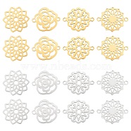 Unicraftale 16Pcs 8 Style 201 Stainless Steel Filigree Joiners Connector Charms, Laser Cut Links, Flower, Golden & Stainless Steel Color, 16.5~19x14~16x1mm, Hole: 1.2~1.4mm, 2pcs/style(STAS-UN0036-96)