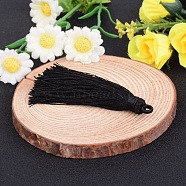 Nylon Tassel Big Pendant Decorations, Black, 70~74x11mm, Hole: 4mm(NWIR-I003-17)