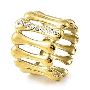 Ion Plating(IP) 304 Stainless Steel Open Cuff Ring for Women, with Rhinestone, Real 18K Gold Plated, Adjustable(RJEW-F166-04G-02)