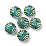 Plating Transparent Acrylic Beads, Golden Metal Enlaced, Flat Round, Dark Turquoise, 12.5x6mm, Hole: 1.4mm, 980pcs/500g(OACR-B013-31A)