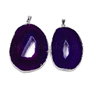 Natural Agate Big Pendants, Oval Charms, Dyed & Heated, with Platinum Plated Brass Findings, Purple, 50~62x33~43x5~7mm, Hole: 7.5x4.5mm(KK-F868-29P-01)