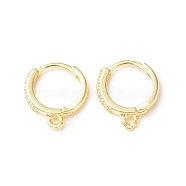 Brass Micro Pave Clear Cubic Zirconia Hoop Earring Finding, Round, with Horizontal Loops, Golden, 13x12.5x3mm, Hole: 1.2mm, Pin: 0.8mm(KK-C018-01B-G)
