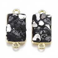 Alloy Links connectors, with Gemstone and Enamel, Rectangle, Light Gold, Black, 24.5x11.5x4~7mm, Hole: 2mm(ENAM-S016-34B)
