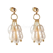 Natural Pearl Stud Earrings, with Brass Earring Findings, Rice, Golden, White, 37mm, Pin: 0.8mm(X1-EJEW-TA00006)